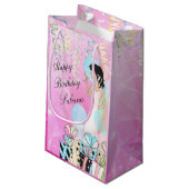 誕生日またはバチェロレッテの花型女性歌手のプリンセスの女の子 スモールペーパーバッグ (裏面アングル)