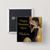 誕生日またはバチェロレッテの花型女性歌手のプリンセスの女の子 缶バッジ (正面&裏面)