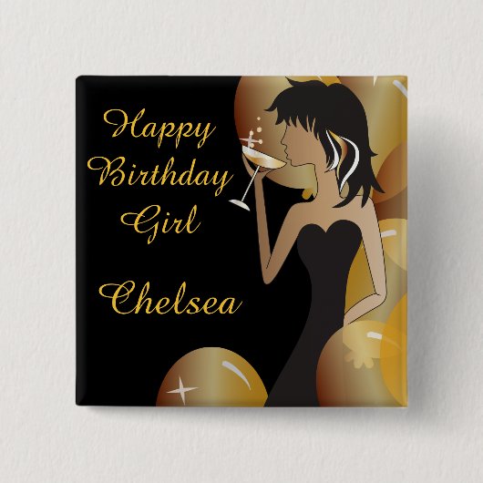 誕生日またはバチェロレッテの花型女性歌手のプリンセスの女の子 缶バッジ (正面)