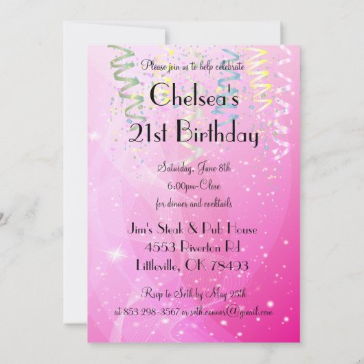 誕生日またはバチェロレッテディーバプリンセスガール 招待状 (裏面)