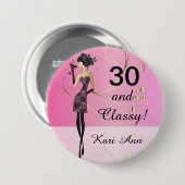 誕生日またはバチェロレッテ|のピンク| DIYの文字 缶バッジ (正面&裏面)