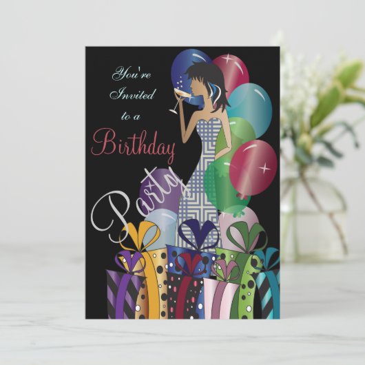 誕生日または独身パーティーのためのカクテル・ディーバ・ガール 招待状 (スタンド正面)