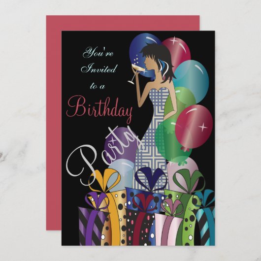 誕生日または独身パーティーのためのカクテル・ディーバ・ガール 招待状 (正面/裏面)