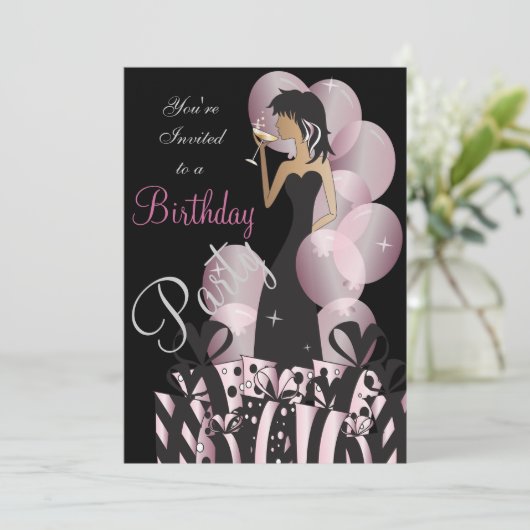 誕生日または独身パーティーのピンクパーティーガール 招待状 (スタンド正面)