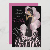 誕生日または独身パーティーのピンクパーティーガール 招待状 (正面/裏面)