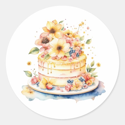 誕生日または結婚のベイクウォーターのカラーイラストレーション ラウンドシール (正面)