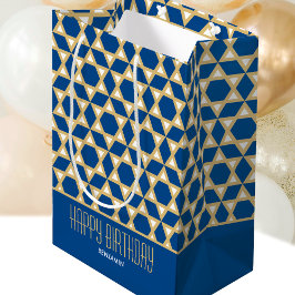 誕生日まカスタムたはデービッドパターンのグリーティングスター ミディアムペーパーバッグ