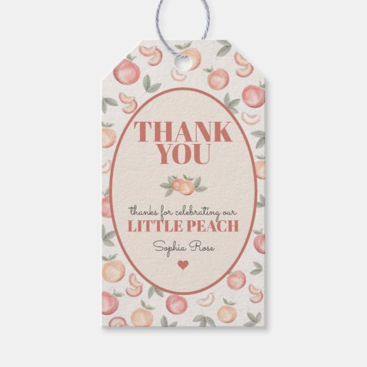誕生日や赤ちゃんシャワーのための甘い桃のメッセージカード ギフトタグ (正面)