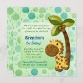 誕生日よちよちキリン - 2歳の誕生日 招待状 (正面/裏面)