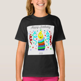 誕生日ろうそくのあいさつ 女の子の黒いTシャツ Tシャツ