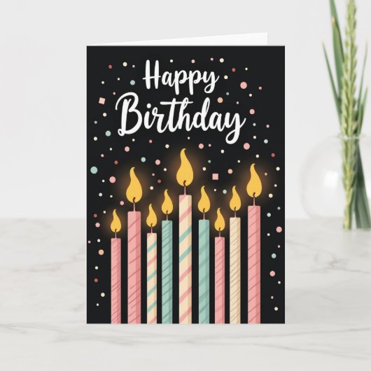 誕生日ろうそくの炎が輝くカード カード (正面)