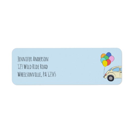 誕生日をテーマにしたヴィンテージカー&バルーンライトブルー ラベル (正面)