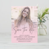 誕生日を保存するパーティー写真赤面ピンク 招待状 (スタンド正面)