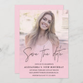 誕生日を保存するパーティー写真赤面ピンク 招待状 (正面/裏面)