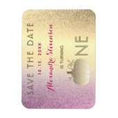 誕生日を保存するピンクと金ゴールドかぼちゃ マグネット (縦)