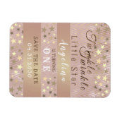 誕生日を保存するピンクと金ゴールド星 マグネット (横)