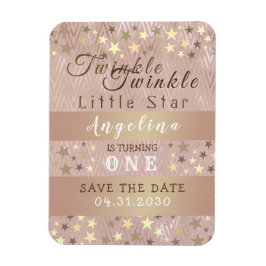 誕生日を保存するピンクと金ゴールド星 マグネット