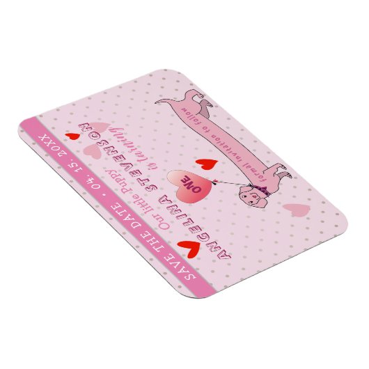 誕生日を保存する最初の誕生日ガールピンク マグネット (右側)