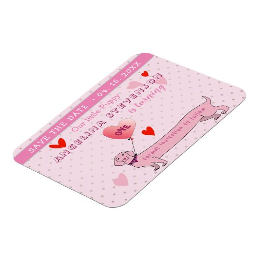 誕生日を保存する最初の誕生日ガールピンク マグネット (左側)