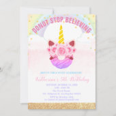 誕生日を信じる女の赤ちゃんのユニコーンドーナツ停止 招待状 (正面)