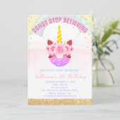 誕生日を信じる女の赤ちゃんのユニコーンドーナツ停止 招待状 (スタンド正面)