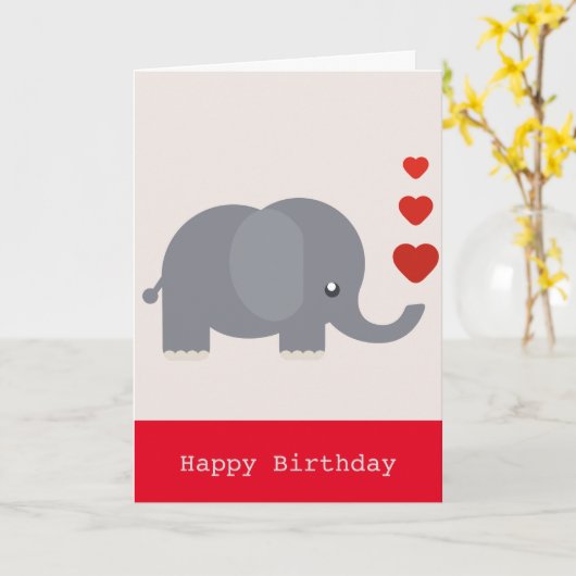 誕生日を愛するハートの可愛い象 カード (黄色い花)