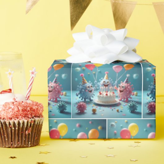 誕生日を祝うキャラクターのばい菌たち ラッピングペーパー (誕生日パーティー)