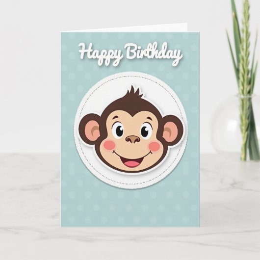 誕生日を祝うサルイラストカード カード (正面)