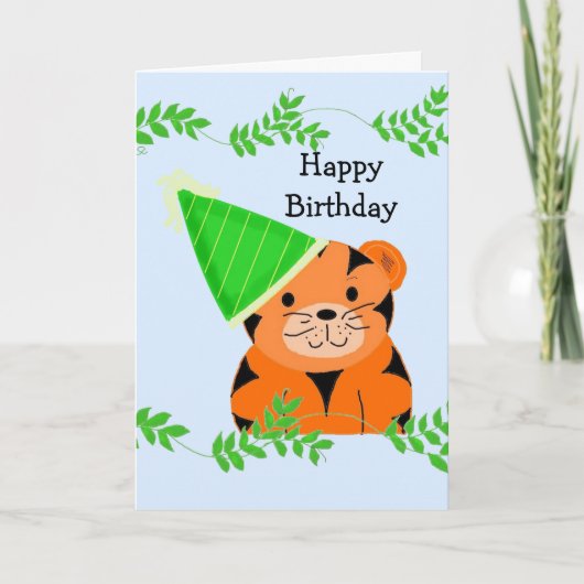 誕生日を祝うトラの帽子 カード (正面)