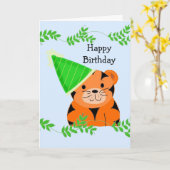 誕生日を祝うトラの帽子 カード (黄色い花)