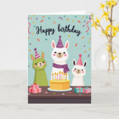 誕生日を祝う動物の友達カード カード (黄色い花)
