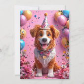 誕生日を祝う幸せな犬 招待状 (正面)
