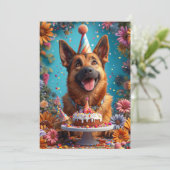 誕生日を祝う幸せな犬 招待状 (スタンド正面)