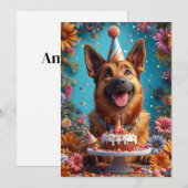 誕生日を祝う幸せな犬 招待状 (正面/裏面)