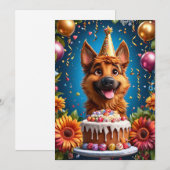 誕生日を祝う幸せな犬 招待状 (正面/裏面)