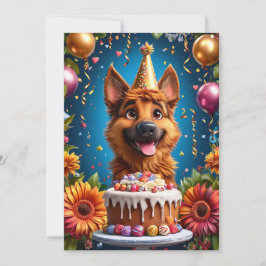 誕生日を祝う幸せな犬 招待状