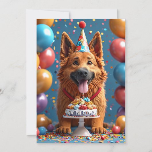 誕生日を祝う幸せな犬 招待状 (正面)