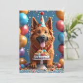 誕生日を祝う幸せな犬 招待状 (スタンド正面)