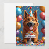 誕生日を祝う幸せな犬 招待状 (正面/裏面)