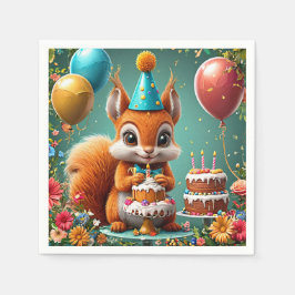 誕生日を祝う愛らしいリス スタンダードカクテルナプキン