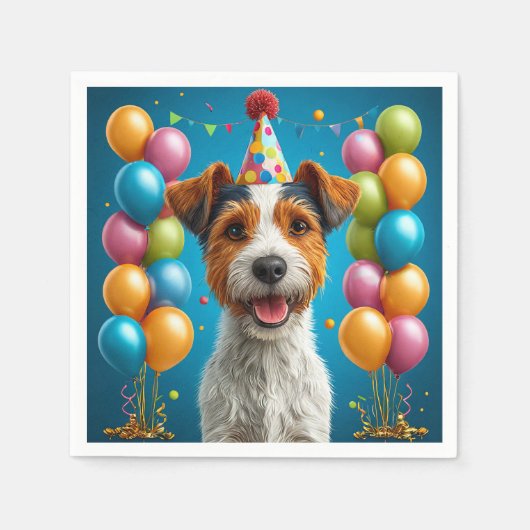 誕生日を祝う愛らしい子犬 スタンダードカクテルナプキン (正面)