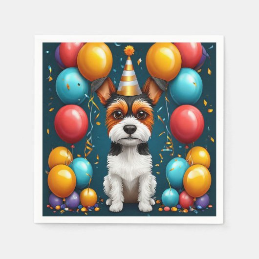 誕生日を祝う愛らしい子犬 スタンダードカクテルナプキン (正面)