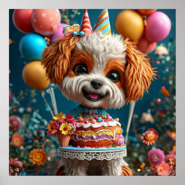 誕生日を祝う愛らしい子犬 ポスター