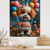 誕生日を祝う愛らしい子犬 ポスター (キッチン)