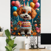 誕生日を祝う愛らしい子犬 ポスター (ホームオフィス)