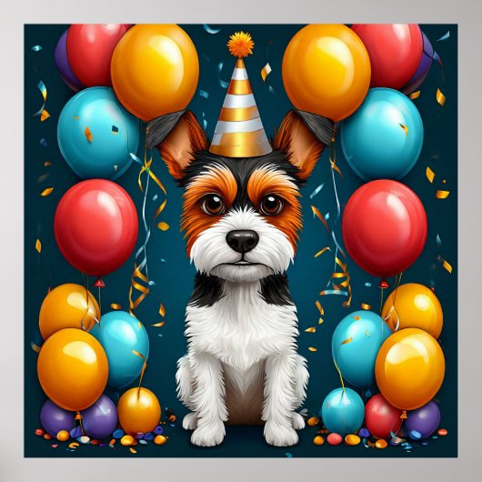 誕生日を祝う愛らしい子犬 ポスター (正面)