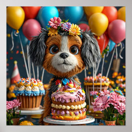 誕生日を祝う愛らしい子犬 ポスター