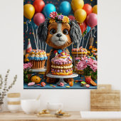 誕生日を祝う愛らしい子犬 ポスター (キッチン)