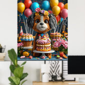 誕生日を祝う愛らしい子犬 ポスター (ホームオフィス)