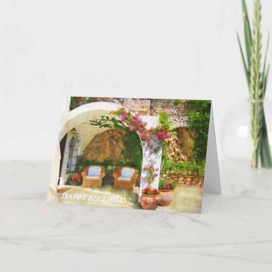 誕生日を祝う美しいテラスの着席 シーズンカード (正面)